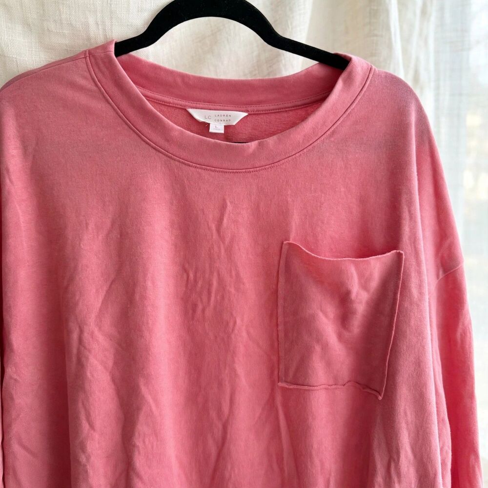 LC Lauren Conrad Pink Pocket Knit Blouse Sweatshirt Elastic Hem Women's L